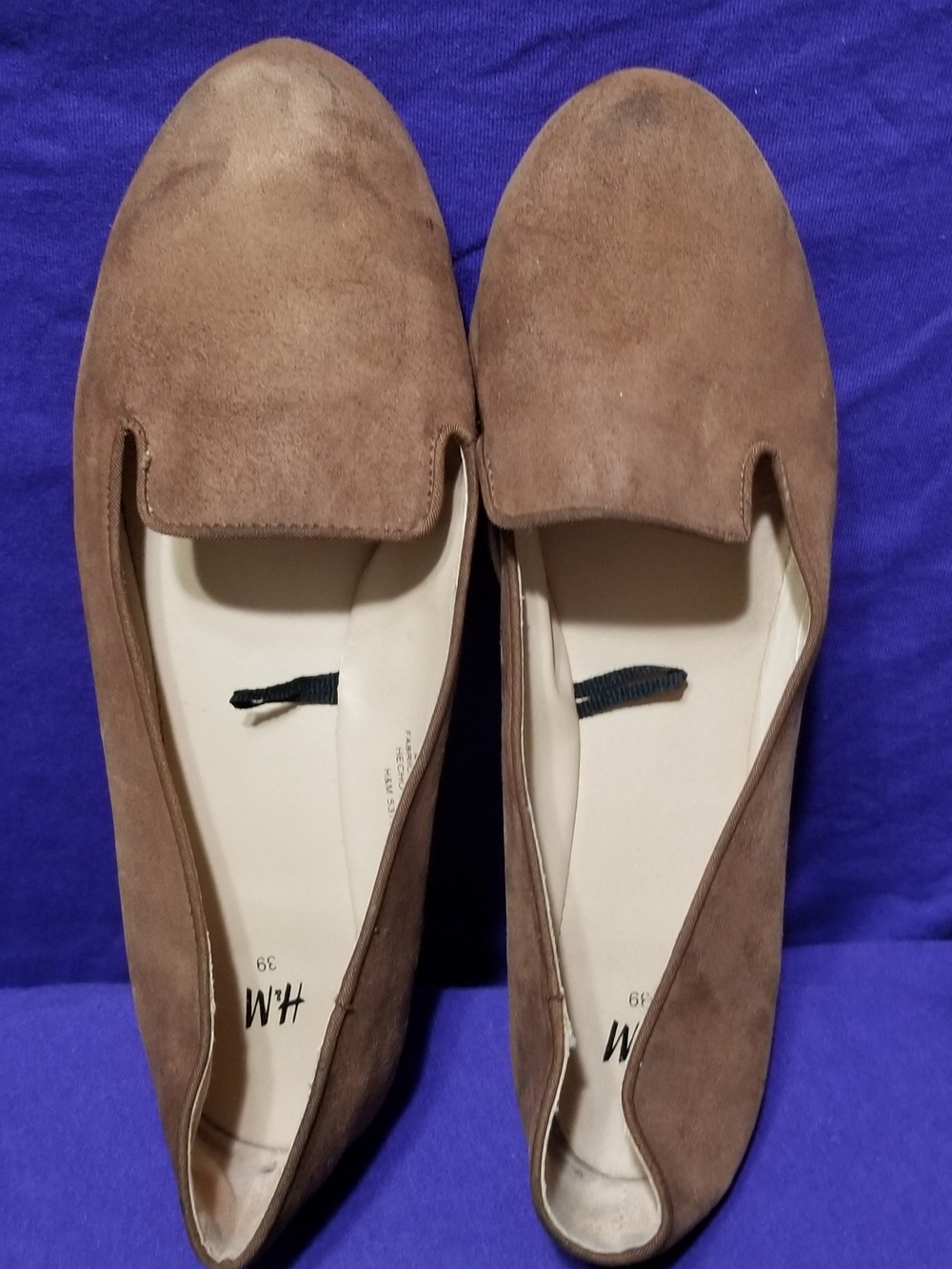 H&M Women's 8 Brown Faux Suede Slip-On Loafers With Almond Toe Design